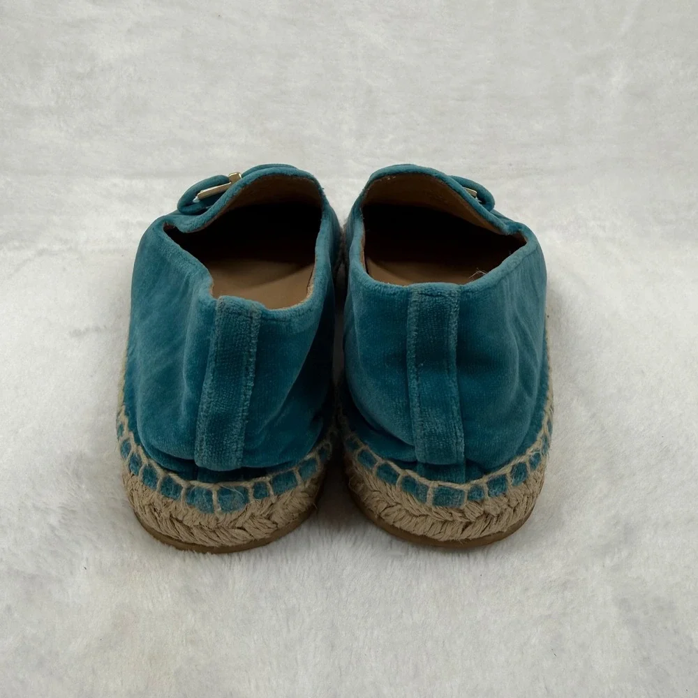 Salvatore Ferragamo‎ Teal Velvet Espadrille Loafers Gold Buckle Italy EU 28 0W